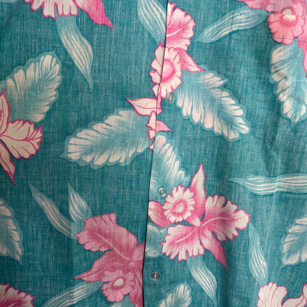 Kai Nani Men's Hawaiian Shirt Blue Pink Floral Print Button Up Made‎ in Hawaii - Picture 4 of 5